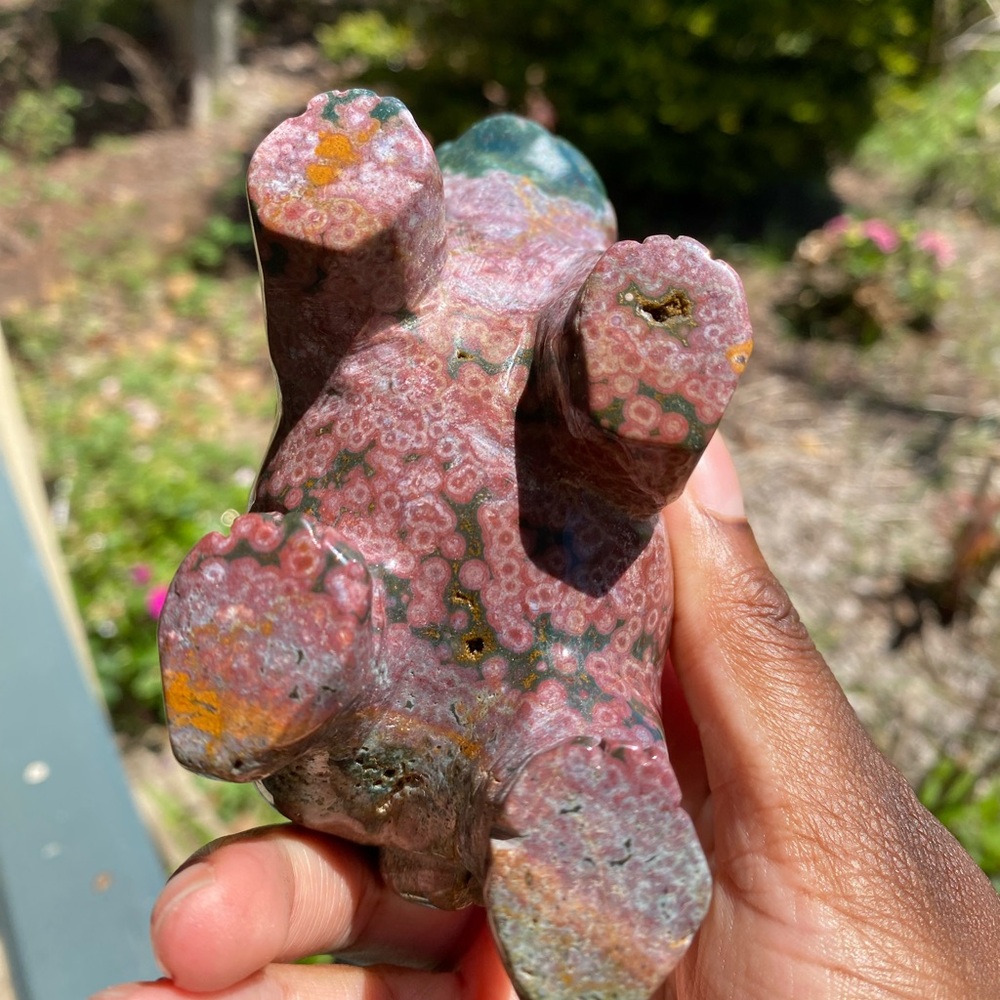 Natural, Colorful Orbicular Ocean Jasper Elephant Carving - Picture 7 of 8